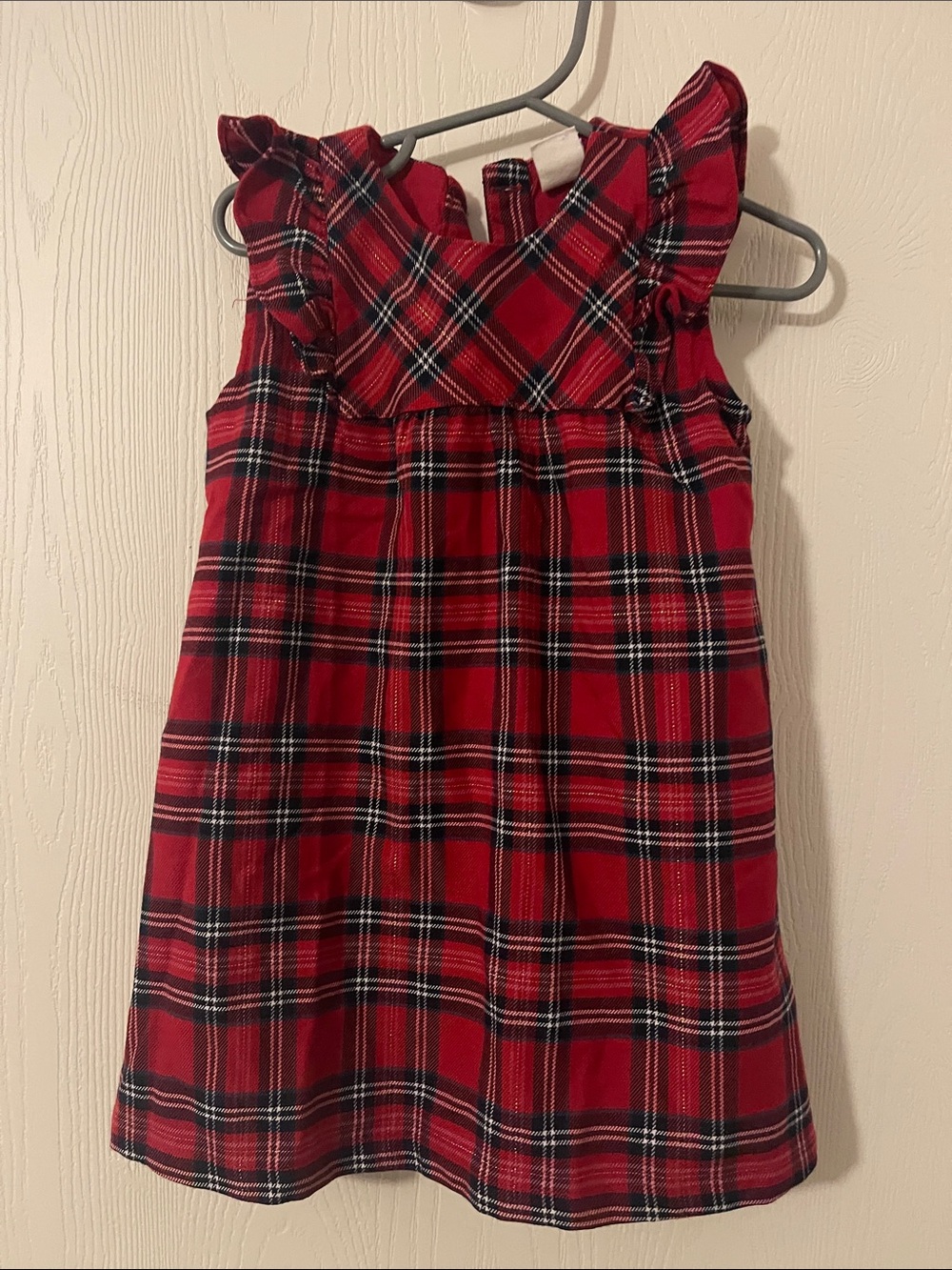 H&M Red Black Plaid Ruffle Shoulder Dress